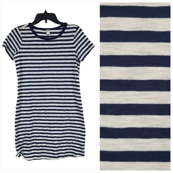 Old Navy Stripe T-Shirt Dress Short Sleeve Casual Knit Nautical Casual Blue XS - Picture 1 of 8
